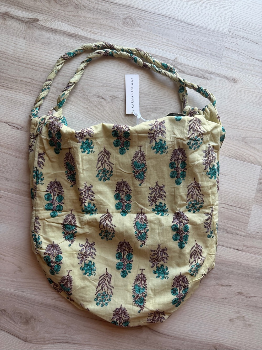NWT Karma Highway Light Green Floral Cotton Tote Bag